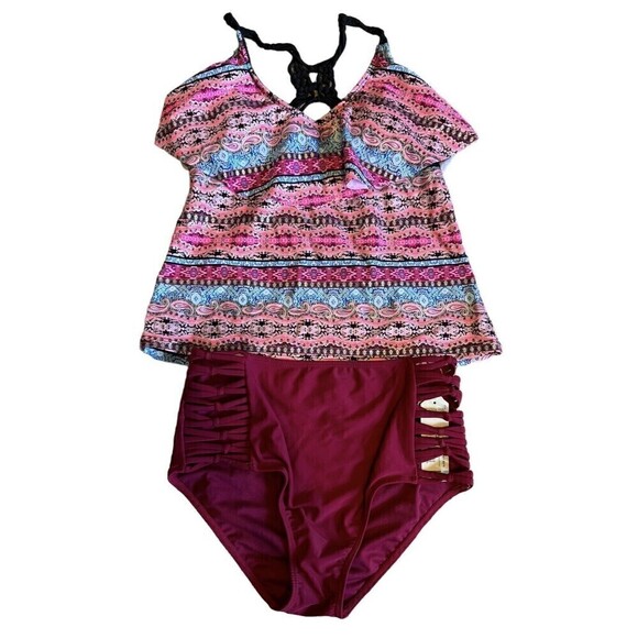 Arizona Jeans 2 Piece Womens Tankini Swimsuit Size Medium Bathing Suit Print - Picture 1 of 8
